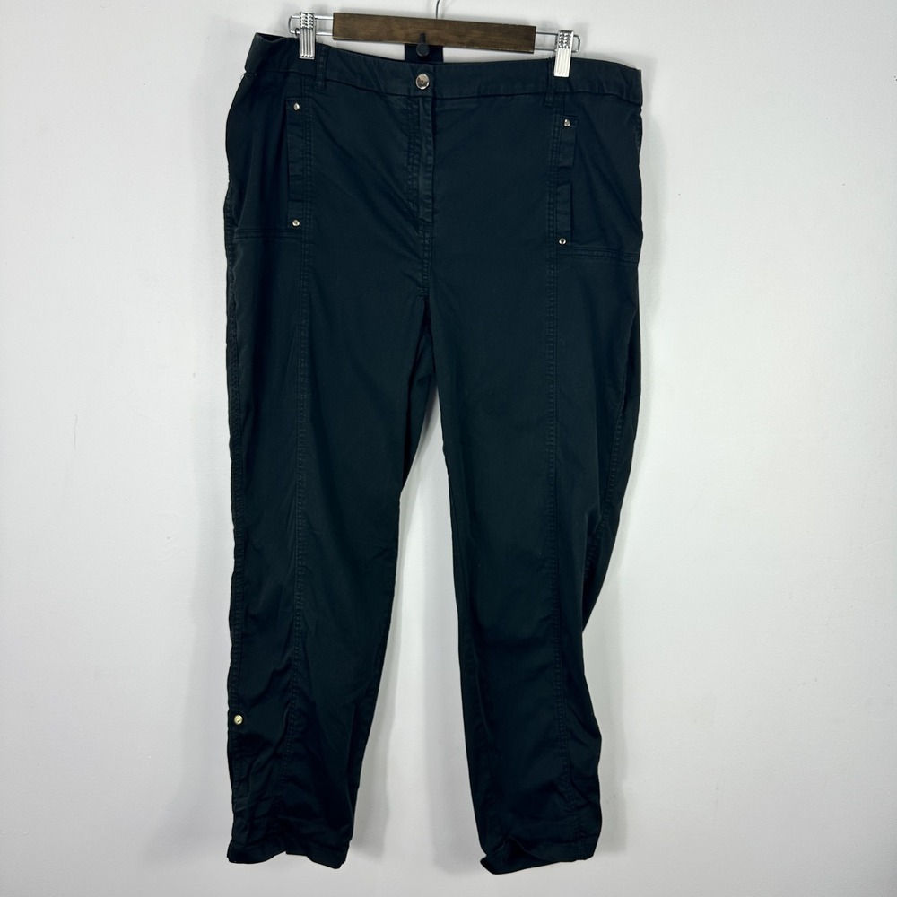 Chicos Pants Womens 3 Ankle Black Stretch Casual Pull On Travel Cropped Side Zip